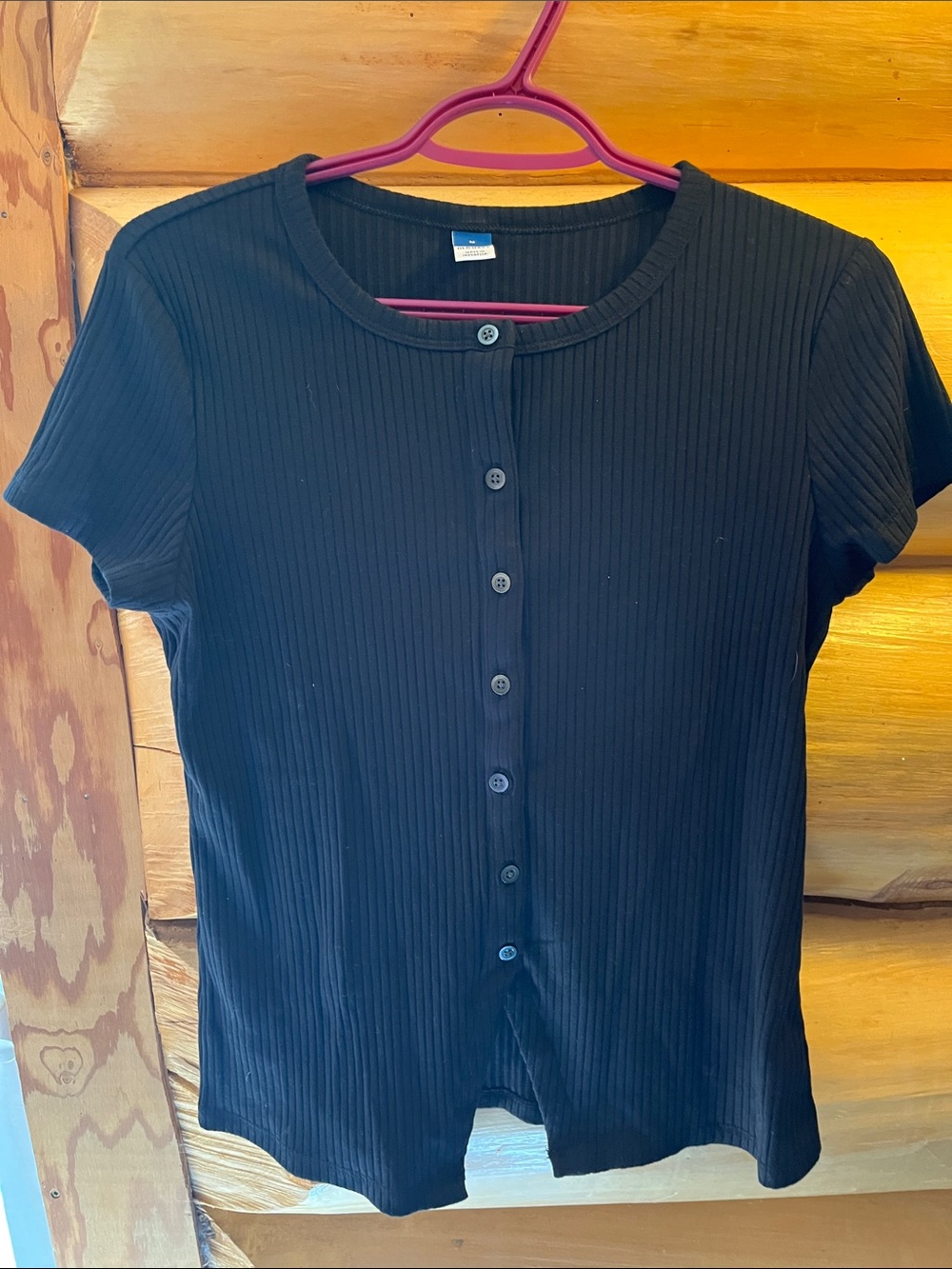 Old Navy Black Ribbed Button-Front Top